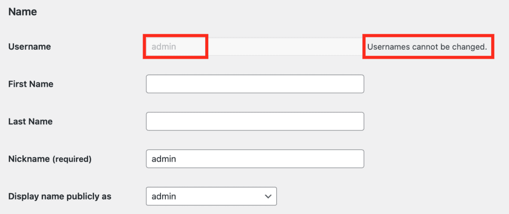 usernames cannot be changed in wordpress