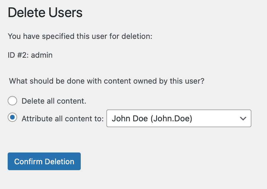 delete a user in wordpress