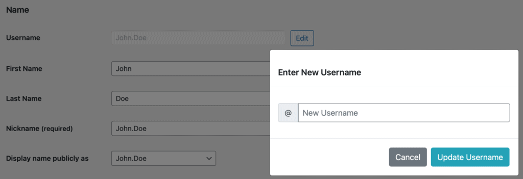 WP Edit Username - Update Username