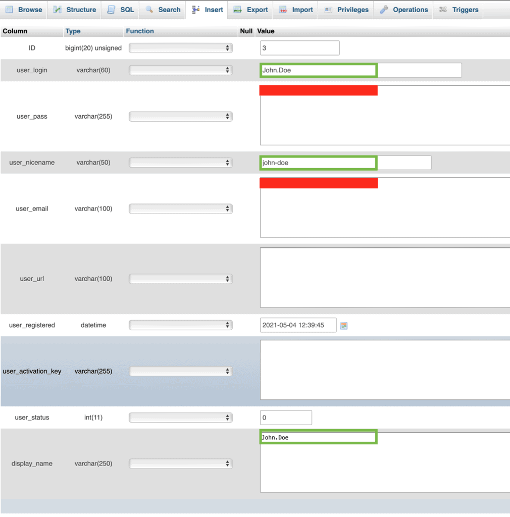 PHPMyAdmin change username