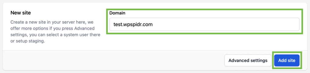 Type the domain you just set up in your domain registrar and click 'Add Site'