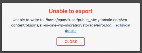 all in one migration unable to export